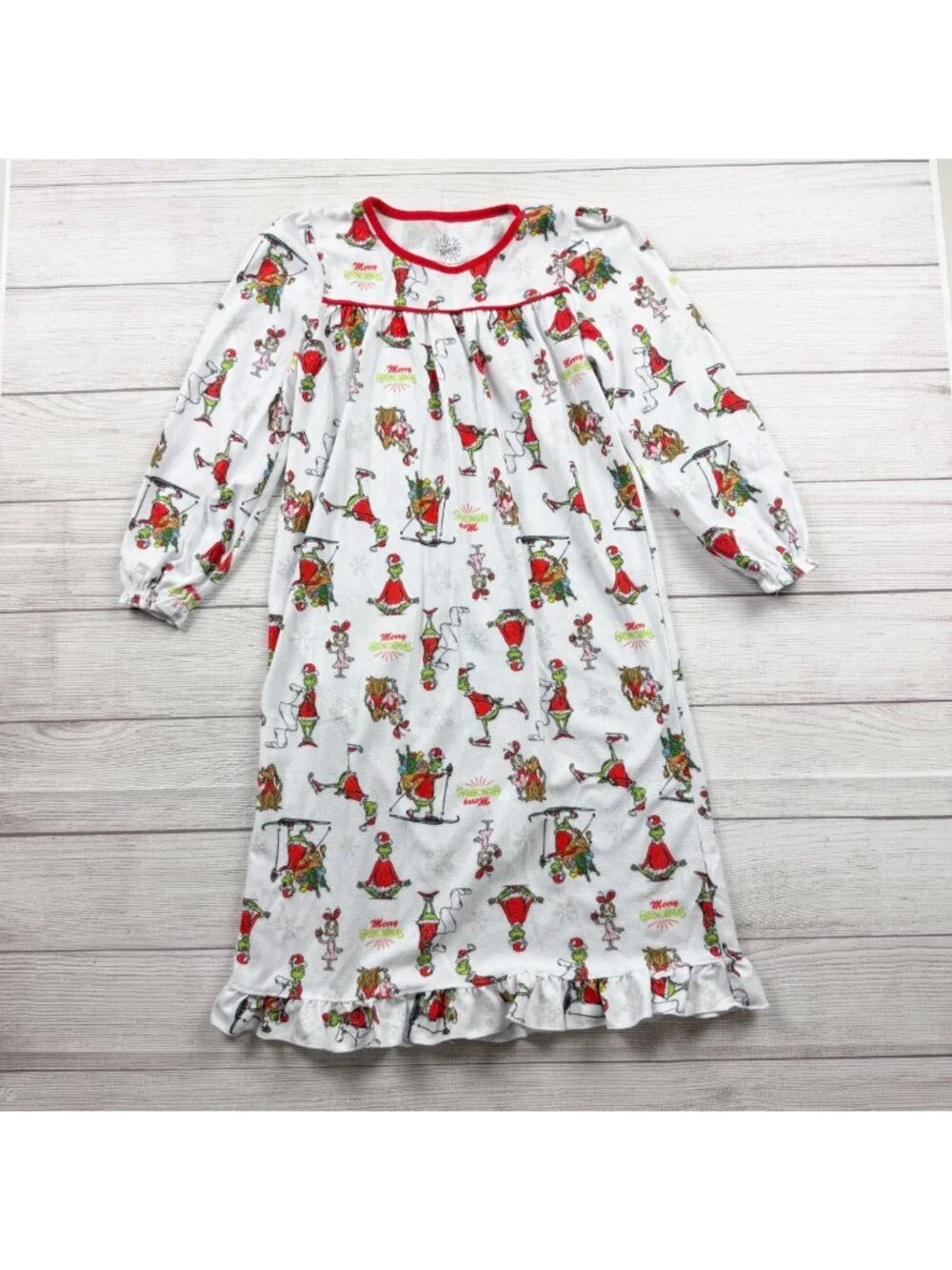 Dr. Seuss The Grinch Kids Christmas Nightgown Granny Long Sleeve 8